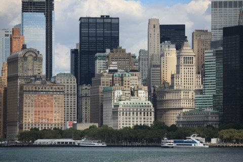 usa, etat de New York, New York City, Manhattan, financial district, pointe de Manhattan, ferry pour Staten Island, buildings, baie, bateaux, statue de la liberte, Bartholdi,