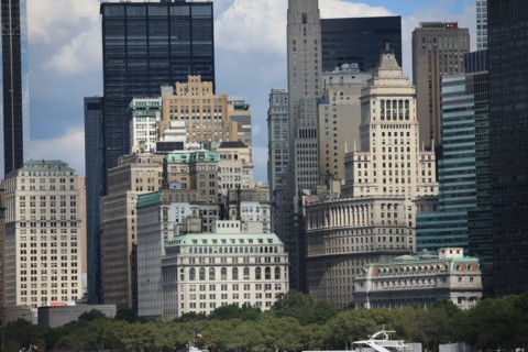 usa, etat de New York, New York City, Manhattan, financial district, pointe de Manhattan, ferry pour Staten Island, buildings, baie, bateaux, statue de la liberte, Bartholdi,