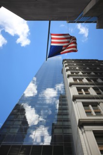 usa, state of New York, NYC, Manhattan, financial district, building, ancien World Trade Center, Ground Zero, drapeau,