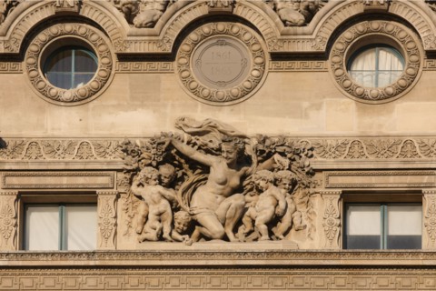 France, ile de france, paris 1er arrondissement, louvre, quai des tuileries, ancien palais des tuileries, pavillon de flore, musee du louvre, detail, sculpture, 
Date : 2011-2012
