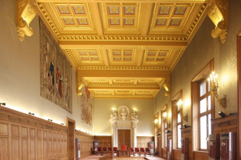 France, ile de france, paris 1er arrondissement, 13 rue cambon, palais cambon, cour des comptes, institution, etat, batiment grand chambre, plafond a caissons, 
Date : 2011-2012