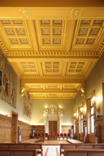 France, ile de france, paris 1er arrondissement, 13 rue cambon, palais cambon, cour des comptes, institution, etat, batiment grand chambre, detail plafond a caissons, 
Date : 2011-2012