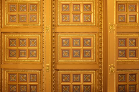 France, ile de france, paris 1er arrondissement, 13 rue cambon, palais cambon, cour des comptes, institution, etat, batiment grand chambre, detail plafond a caissons, 
Date : 2011-2012