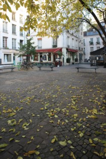 France, ile de france, paris 4e arrondissement, le marais, place du marche sainte catherine, automne, feuilles.
Date : 2011-2012