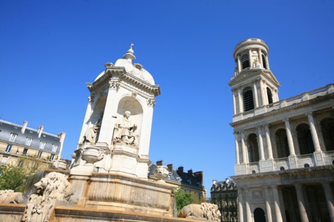 France, ile de france, paris 6e arrondissement, place saint sulpice, eglise saint sulpice, fontaine dite des point cardinaux;
Date : 2011-2012