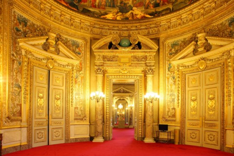 France, ile de france, paris 6e arrondissement, rue de vaugirard, palais du luxembourg, senat, salle des conferences, institution, parlement, republique, vers le salon des messagers de l'etat.
Date : ...