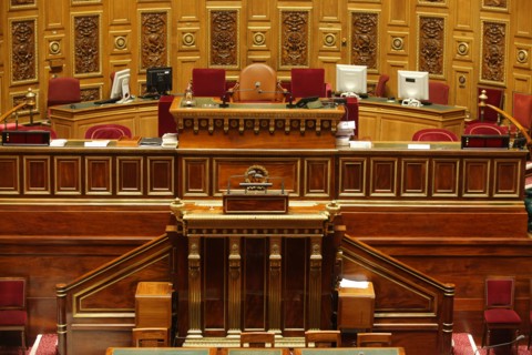 France, ile de france, paris 6e arrondissement, rue de vaugirard, palais du luxembourg, senat, hemicycle, tribune presidentielle.
Date : 2011-2012