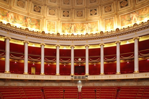 France, ile de france, paris 7e arrondissement, assemblee nationale, palais bourbon, hemicycle, chambre des deputes, institution, republique, parlement, vu depuis le perchoir, president

Date : 2011-2...