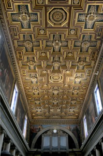 France, ile de france, paris 9e arrondissement, rue de chateaudun, eglise notre dame de lorette, decor interieur, peintures, plafond a caissons de la nef

Date : 2011-2012