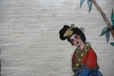 France, ile de france, paris, 11e arrondissement ,  rue du faubourg saint antoine, decor de geisha sur vitre

Date : 2011-2012
