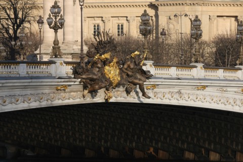 France, ile de france, paris 7e-16e arrondissement, pont alexandre III, seine, sculpture, statue, groupe central,