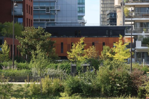 France, ile de france, paris, 13e arrondissement, zac paris rive gauche, rue rene goscini, groupe scolaire primo levi, ecole elementaire et ecole maternelle, education, depuis le jardin abbe pierre,

...