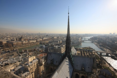 France, ile de france, paris 4e arrondissement, ile de la cite, parvis, notre dame de paris, cathedrale, montee aux tours, panorama, fleche,