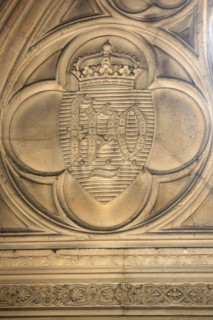 France, ile de france, paris 17e arrondissement, place du general koenig, eglise notre dame de compassion, chapelle de ferdinand d'orleans, monogramme dans quadrilobe,