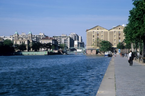 France, ile de france, paris 19e arrondissement, quai de la seine avant reconstruction du pavillon, canal de l'ourcq,