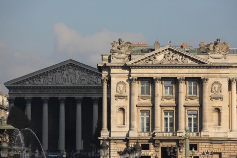 france, region ile de france, paris 8e arrondissement, place de la concorde, hotel de la marine, ancien ministere, facade de l'eglise de la madeleine dans l'ombre, rue royale,


Date : Ete 2012
