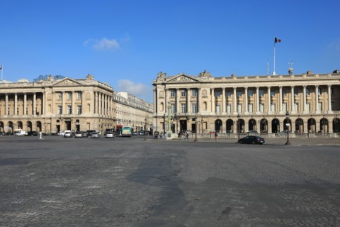 france, region ile de france, paris 8e arrondissement, place de la concorde, hotel de la marine, ancien ministere, hotel de crillon, hotel particulier, arcades, rue royale, facade eglise de la madelei...