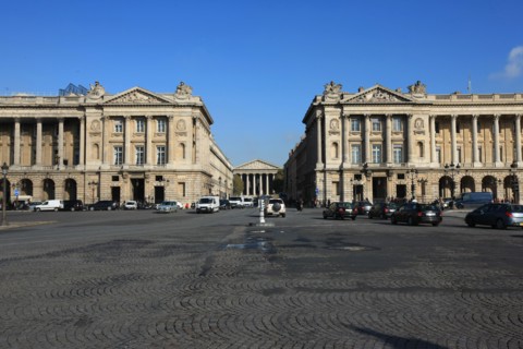 france, region ile de france, paris 8e arrondissement, place de la concorde, hotel de la marine, ancien ministere, hotel de crillon, hotel particulier, arcades, rue royale, facade eglise de la madelei...