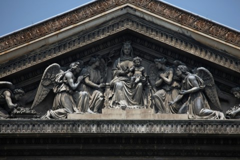 France, ile de france, paris 9e arrondissement, rue de chateaudun, eglise notre dame de lorette, detail du fronton,


Date : Ete 2012