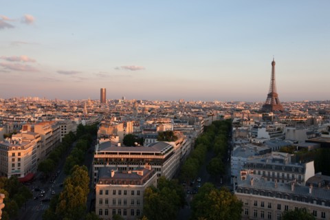 France, Region Ile de France, Paris 8e arrondissement, place Charles de Gaulle, place de l'Etoile, au sommet de l'Arc de Triomphe, panorama,
