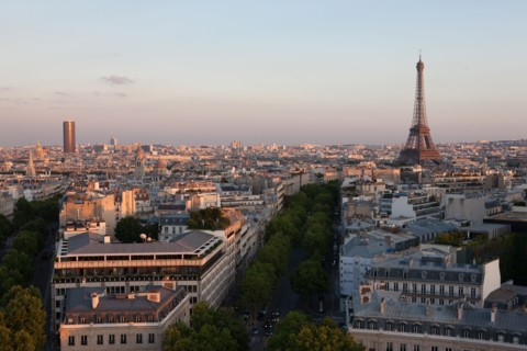 France, Region Ile de France, Paris 8e arrondissement, place Charles de Gaulle, place de l'Etoile, au sommet de l'Arc de Triomphe, panorama,