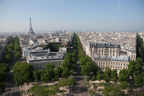 France, Region Ile de France, Paris 8e arrondissement, place Charles de Gaulle, place de l'Etoile, au sommet de l'Arc de Triomphe, panorama