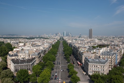 France, Region Ile de France, Paris 8e arrondissement, place Charles de Gaulle, place de l'Etoile, au sommet de l'Arc de Triomphe, panorama