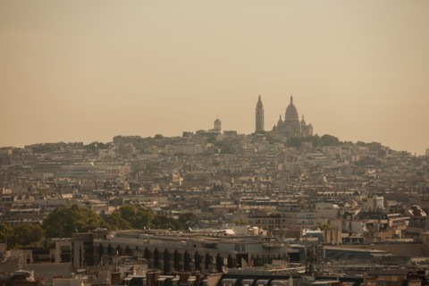 France, Region Ile de France, Paris 8e arrondissement, place Charles de Gaulle, place de l'Etoile, au sommet de l'Arc de Triomphe, panorama, Sacre Coeur, Montmartre,