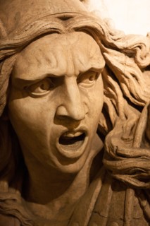 France, Region Ile de France, Paris 8e arrondissement, place Charles de Gaulle, place de l'Etoile, au sommet de l'Arc de Triomphe, panorama, detail de la tete de La Marseillaise, oeuvre de Francois Ru...