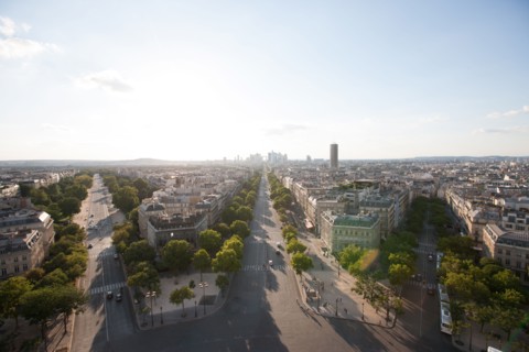 France, Region Ile de France, Paris 8e arrondissement, place Charles de Gaulle, place de l'Etoile, au sommet de l'Arc de Triomphe, panorama,