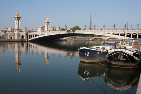 France, Region Ile de France, Paris 7e arrondissement, quai des Tuileries, la Seine et la Tour Eiffel, Pont Alexandre III,