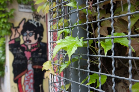 Allemagne, Germany, Berlin, Scheunenviertel, quartier des Granges, grillage et graffiti,