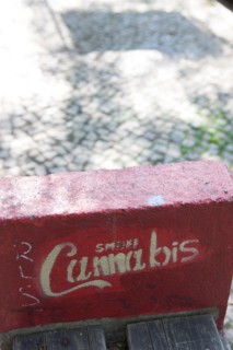 Allemagne (Germany), Berlin, Prenzlauer Berg, rue, graffitis subversifs, detournement de la typographie Coca-Cola pour smoke cannabis,