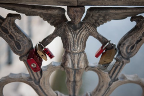 Allemagne (Germany), Berlin, Museuminsell (Ile aux Musees), pont avec cadenas,