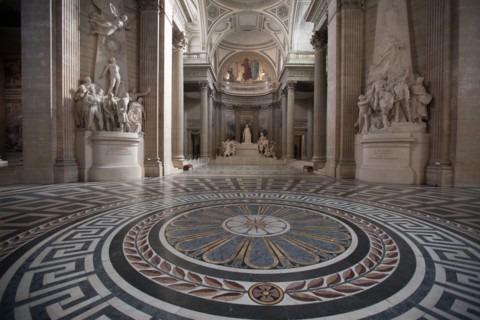 France, Ile de France, Paris 5e arrondissement, place du Pantheon, Pantheon, pavage du sol, marbre,