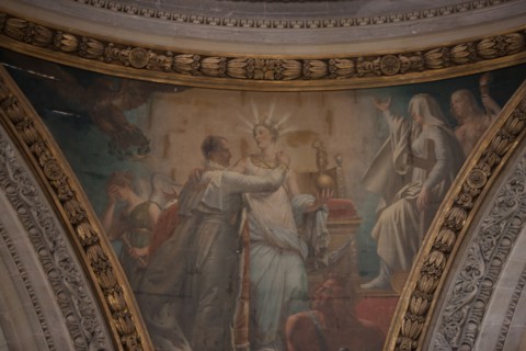 France, Ile de France, Paris 5e arrondissement, place du Pantheon, Pantheon, peinture des tympans du dome