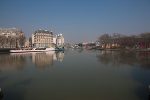 France, Ile de France, Paris 19e arrondissement, rond point des canaux, canal de l'Ourcq, La Villette,
