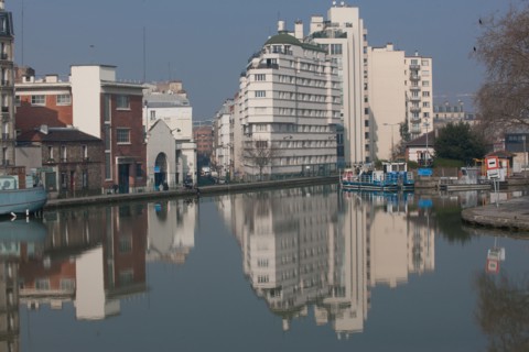France, Ile de France, Paris 19e arrondissement, rond point des canaux, canal de l'Ourcq, La Villette,