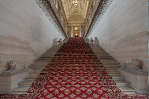 France, Ile de France, Paris 6e arrondissement, Palais du Luxembourg, Senat, grand escalier d'honneur, Napoleon 1er, lionnes et decors premier empire,