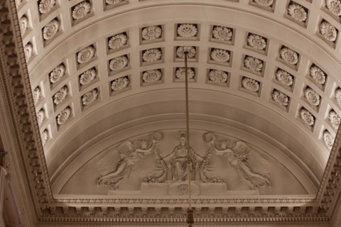 France, Ile de France, Paris 6e arrondissement, Palais du Luxembourg, Senat, plafond du grand escalier d'honneur, Napoleon 1er, plafond a caissons, detail,
