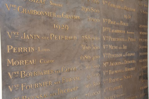 Lyon, Hôtel Dieu rénové en juillet 2018, plaque avec les noms des donateurs