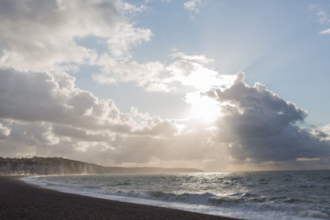 Dieppe, tempête sur la plage, effet de lumière