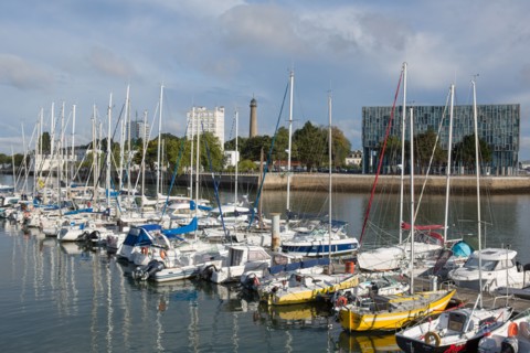 Lorient, port, docked boats and Lorient Agglomeration building