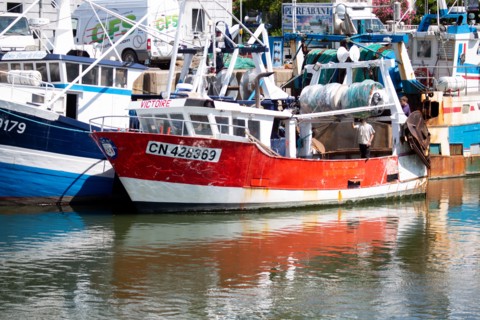 Port en Bessin Huppain, chalutiers amarrés à quai