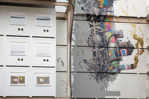 Paris, fresque sur le chantier du Centre Gaité