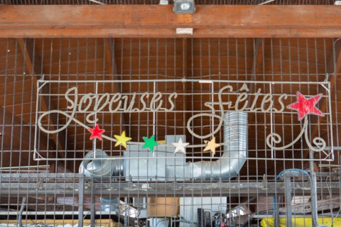 Rouen (Seine Maritime), place du Vieux Marché, neon light 'Joyeuses Fêtes'