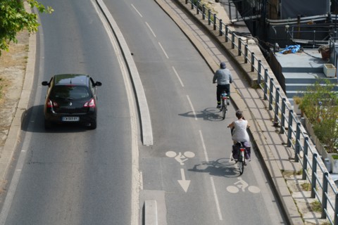 Paris, express roadway along the Seine river