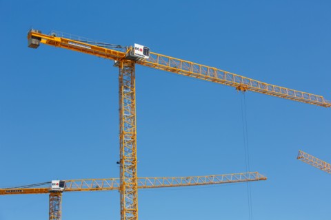 Construction cranes in the J. Chirac park in Rueil Malmaison