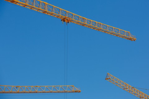 Construction cranes in the J. Chirac park in Rueil Malmaison