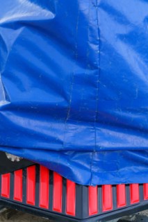Trouville, small fairground train under a tarpaulin
